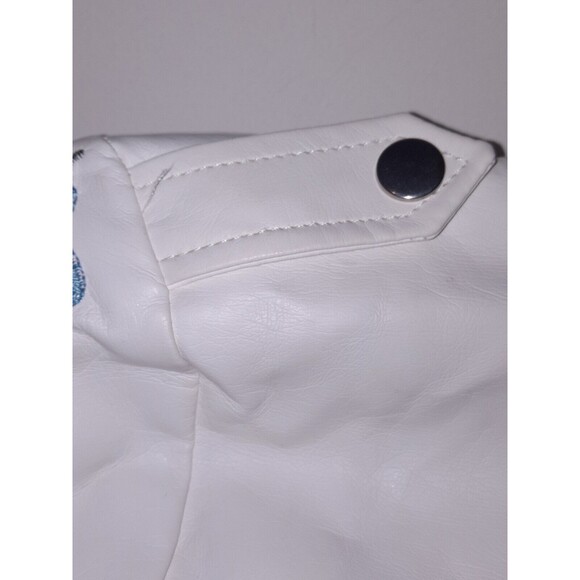 Urban Retro White Faux Leather Jacket – Women’s L– Floral Embroidered Moto Style - Picture 6 of 9